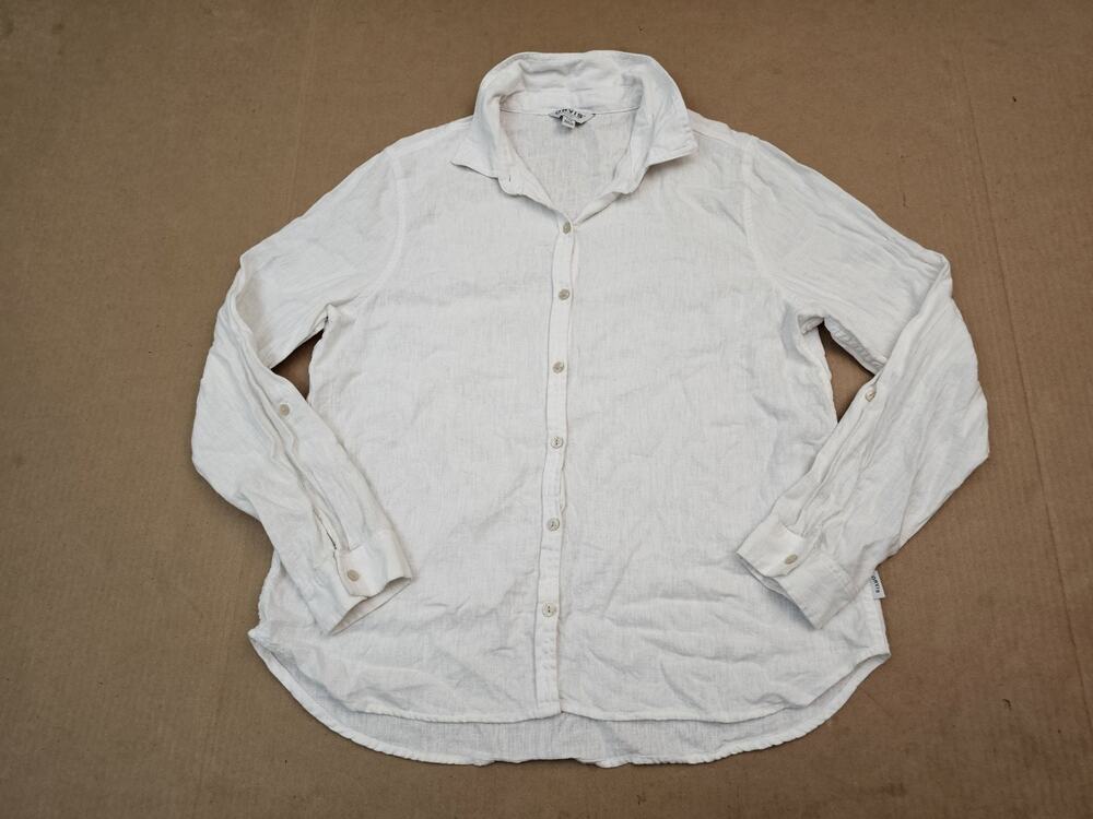 Orvis Shirt Womens Large White Long Sleeve Linen Blend Button Up Top Basic